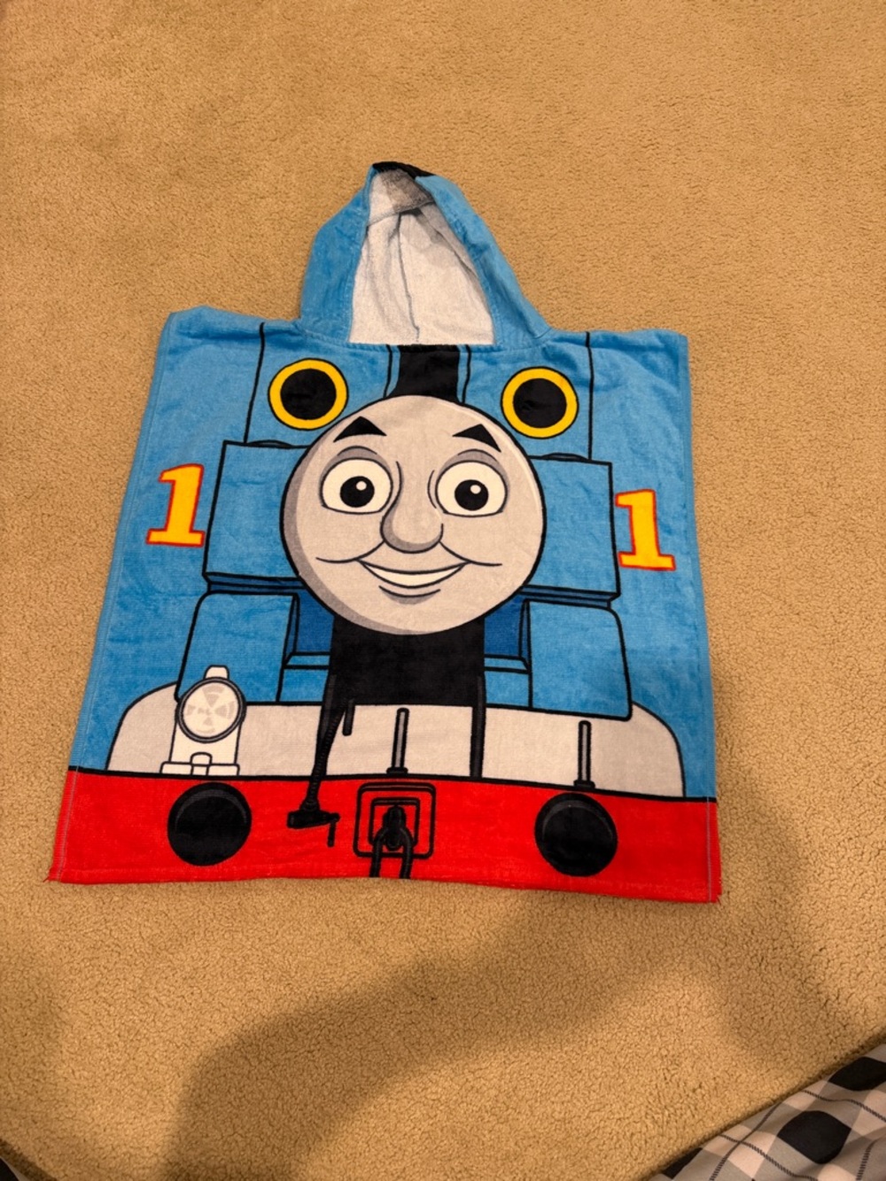Thomas & Friends Kids Hooded Poncho - Light Blue & Red Trim